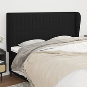 sengegavl med kanter 163x23x118/128 cm stof sort