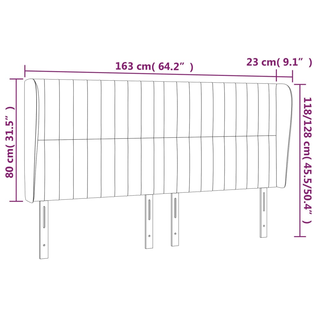 sengegavl med kanter 163x23x118/128 cm stof cremefarvet