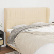 sengegavl med kanter 163x23x118/128 cm stof cremefarvet