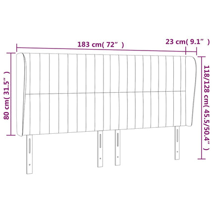 sengegavl med kanter 183x23x118/128 cm stof cremefarvet