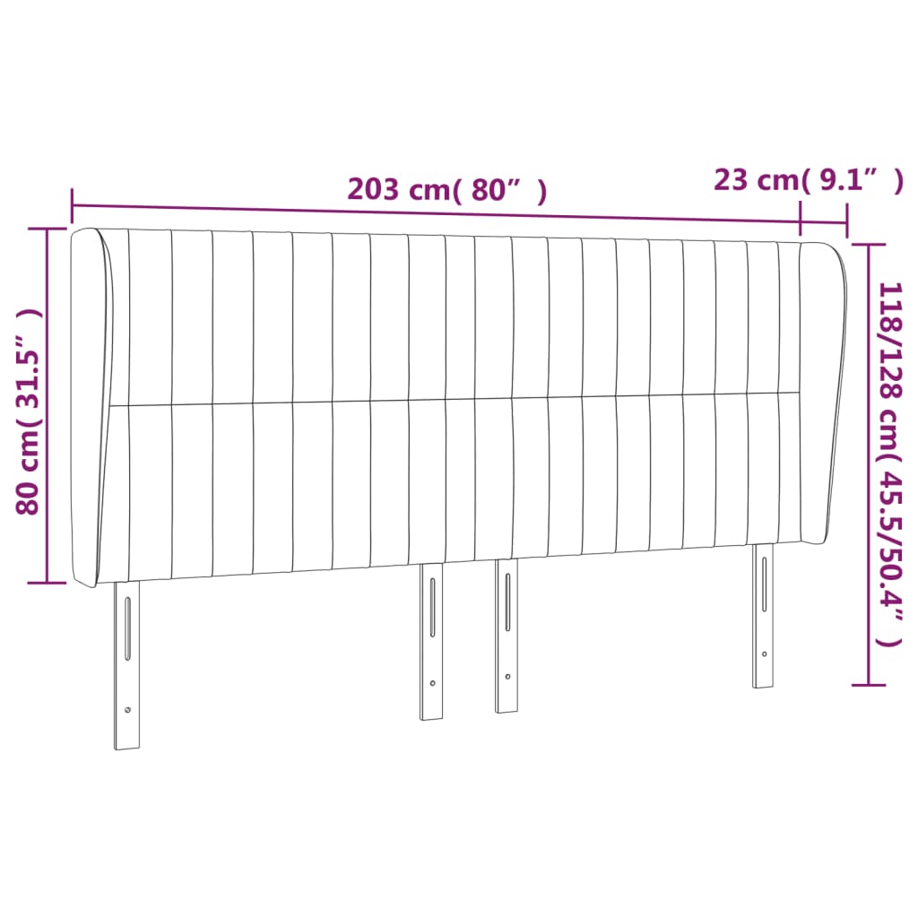 sengegavl med kanter 203x23x118/128 cm stof sort