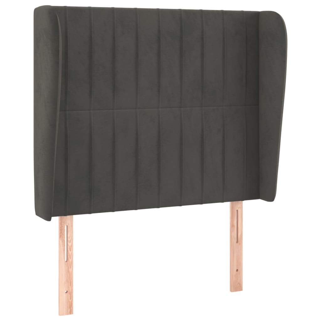 sengegavl med kanter 83x23x118/128 cm fløjl mørkegrå