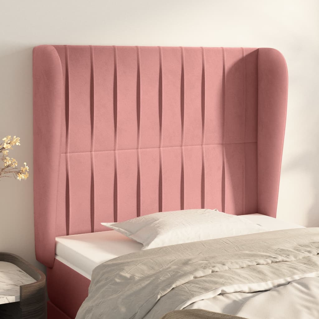 sengegavl med kanter 83x23x118/128 cm fløjl pink