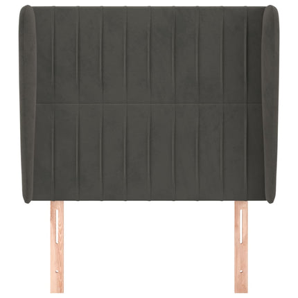 sengegavl med kanter 93x23x118/128 cm fløjl mørkegrå