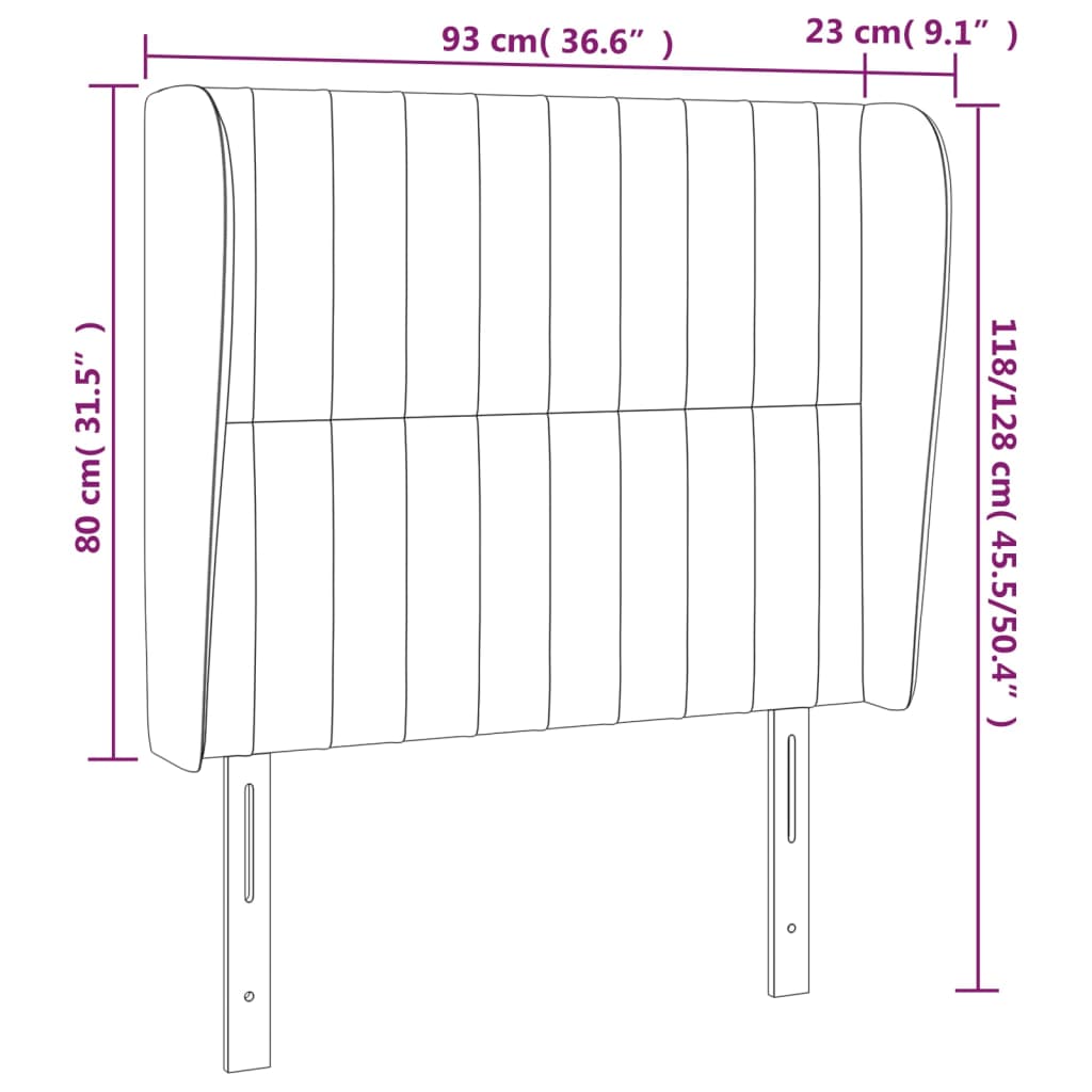 sengegavl med kanter 93x23x118/128 cm fløjl mørkegrå