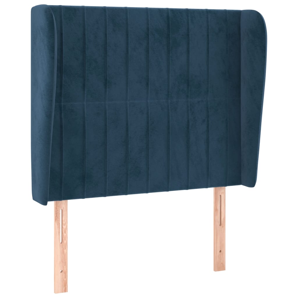 sengegavl med kanter 93x23x118/128 cm fløjl mørkeblå