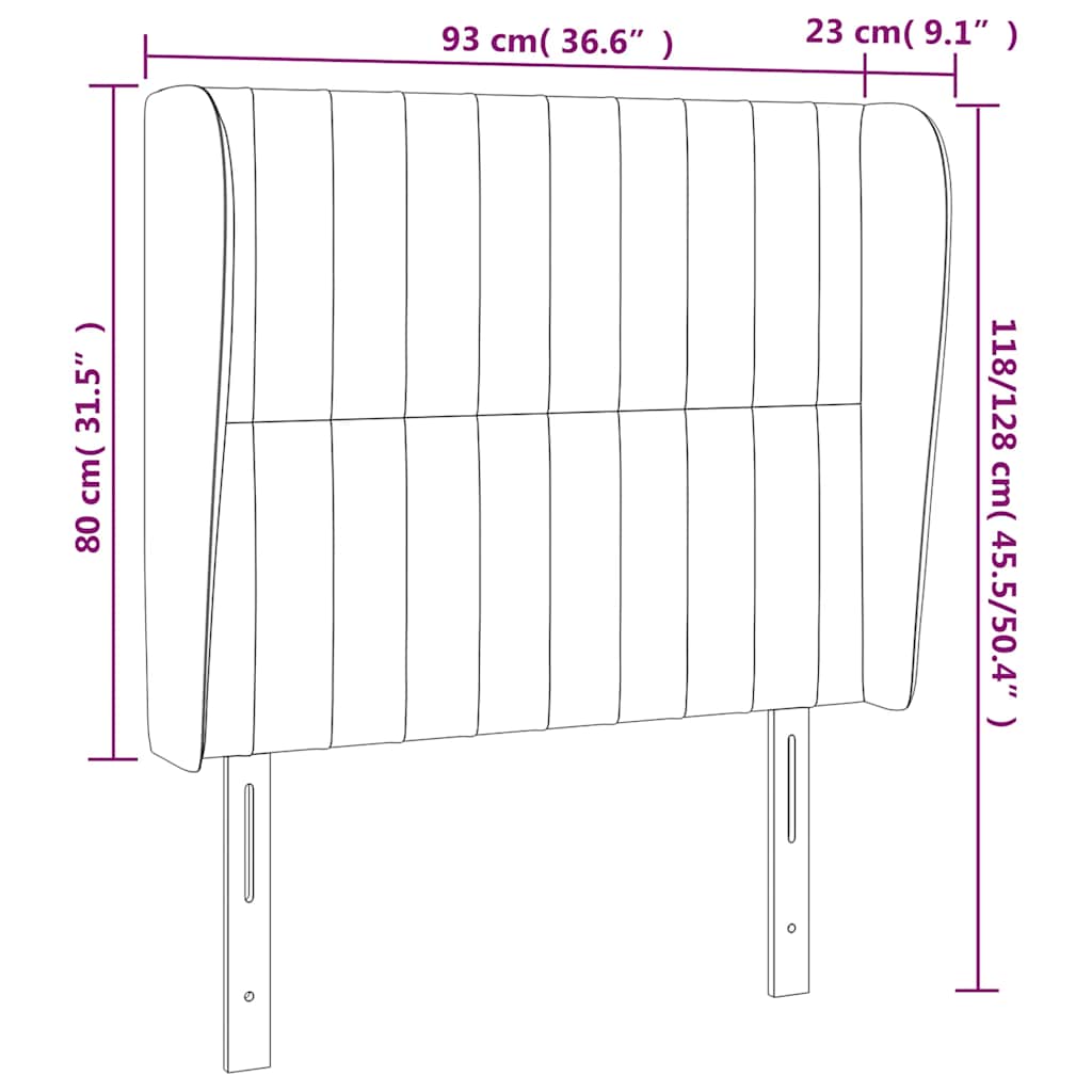sengegavl med kanter 93x23x118/128 cm fløjl mørkeblå