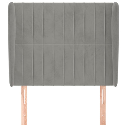 sengegavl med kanter 103x23x118/128 cm fløjl lysegrå