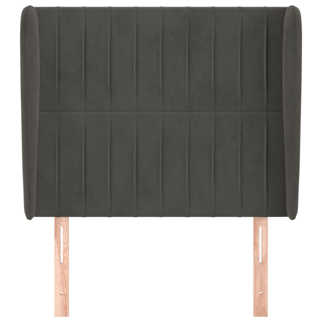 sengegavl med kanter 103x23x118/128 cm fløjl mørkegrå