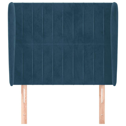 sengegavl med kanter 103x23x118/128 cm fløjl mørkeblå