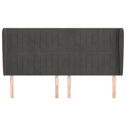 sengegavl med kanter 163x23x118/128 cm fløjl mørkegrå