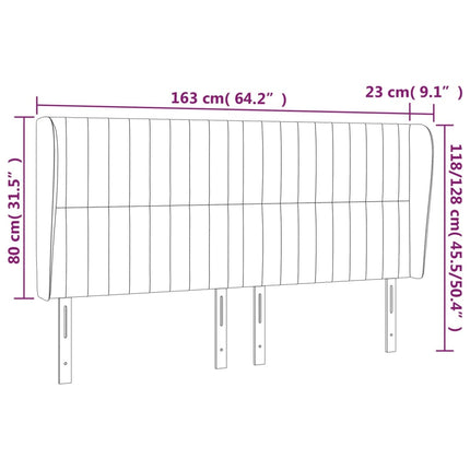 sengegavl med kanter 163x23x118/128 cm fløjl sort