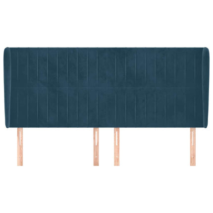 sengegavl med kanter 163x23x118/128 cm fløjl mørkeblå