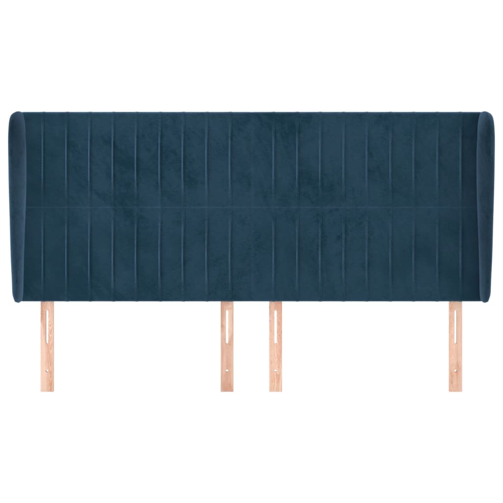 sengegavl med kanter 183x23x118/128 cm fløjl mørkeblå