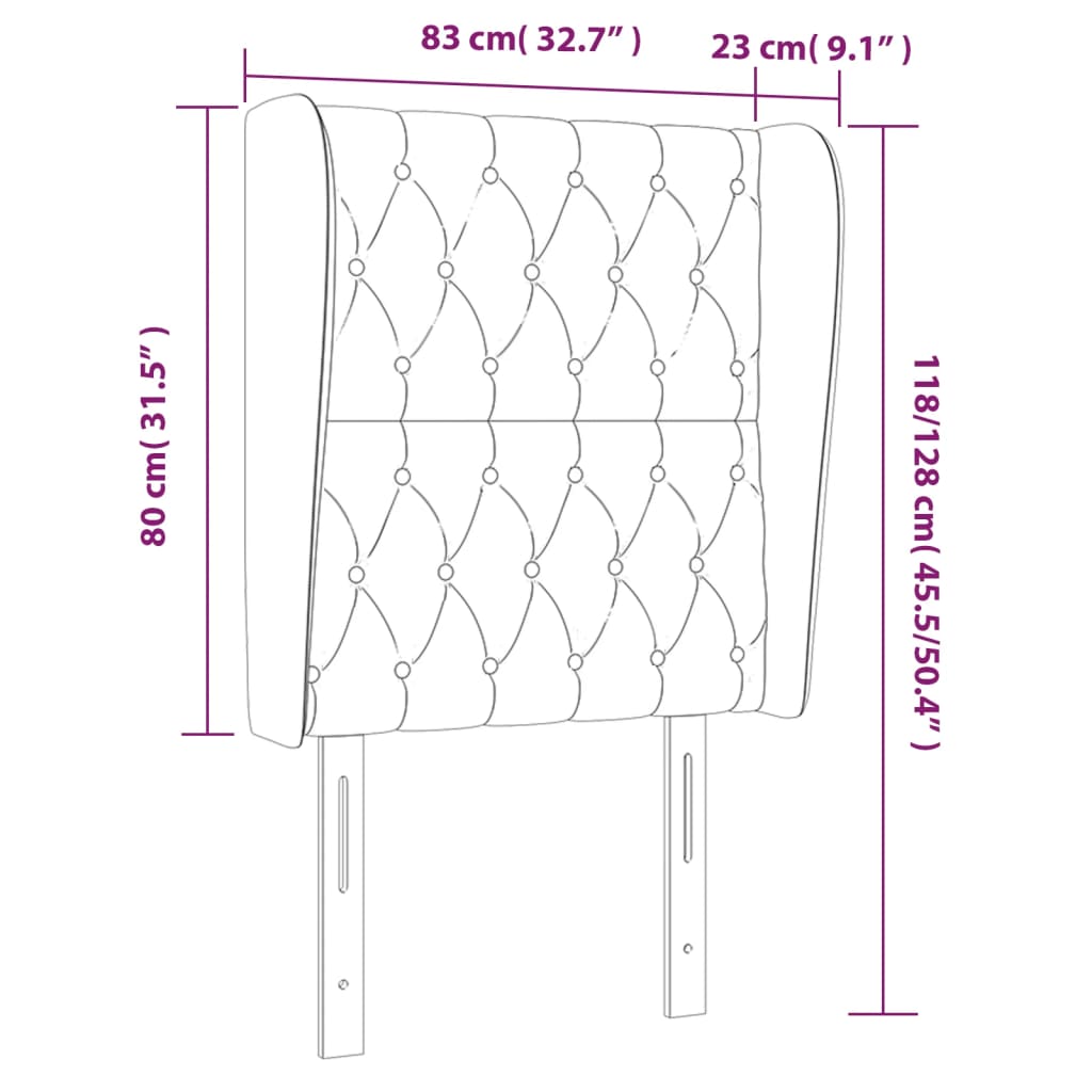 sengegavl med kanter 83x23x118/128 cm stof mørkegrå
