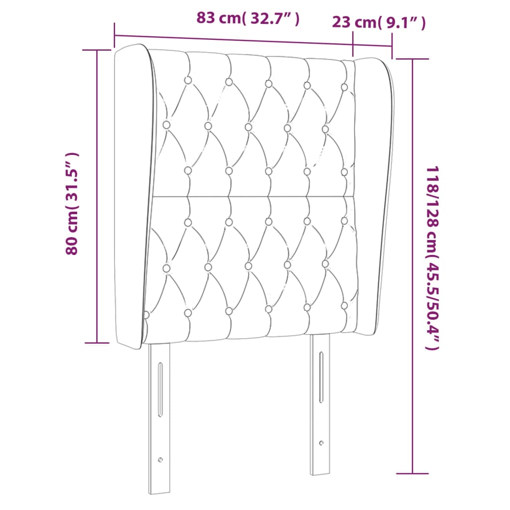sengegavl med kanter 83x23x118/128 cm stof sort