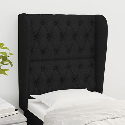 sengegavl med kanter 83x23x118/128 cm stof sort