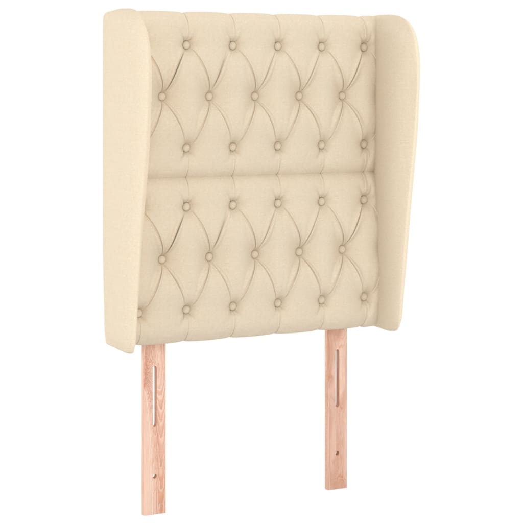 sengegavl med kanter 83x23x118/128 cm stof cremefarvet