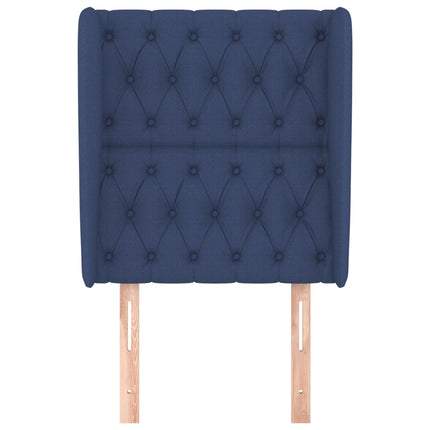 sengegavl med kanter 83x23x118/128 cm stof blå