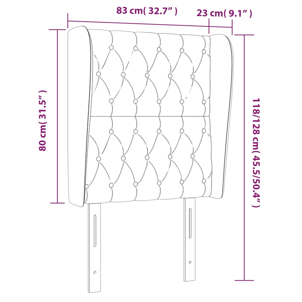 sengegavl med kanter 83x23x118/128 cm stof blå