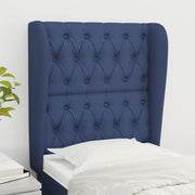 sengegavl med kanter 83x23x118/128 cm stof blå
