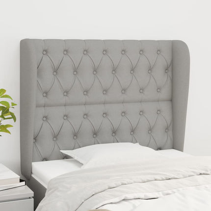 sengegavl med kanter 93x23x118/128 cm stof lysegrå