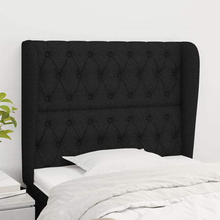 sengegavl med kanter 93x23x118/128 cm stof sort