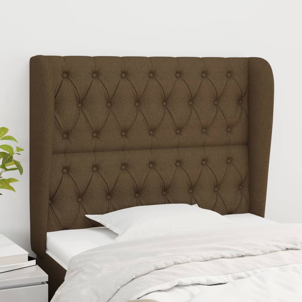 sengegavl med kanter 93x23x118/128 cm stof mørkebrun