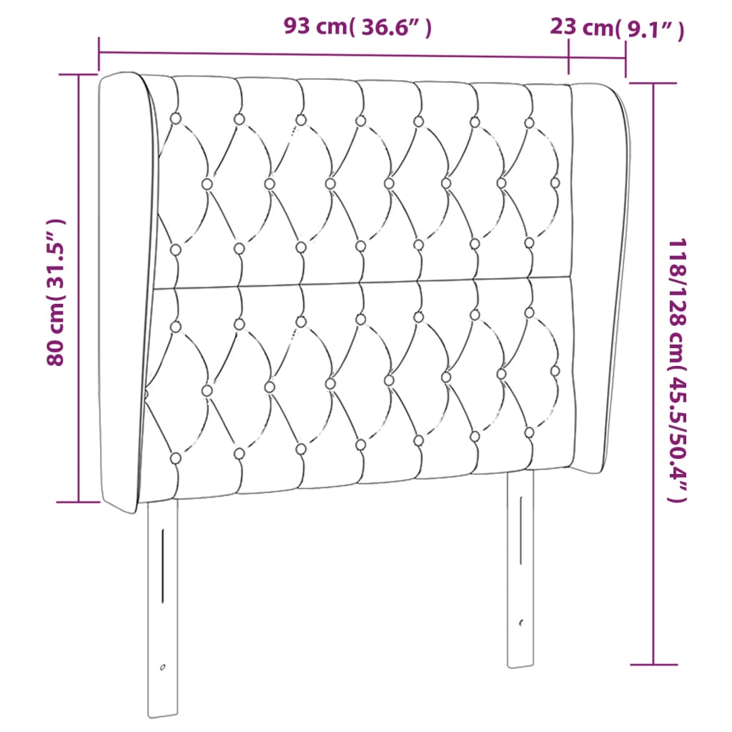 sengegavl med kanter 93x23x118/128 cm stof cremefarvet
