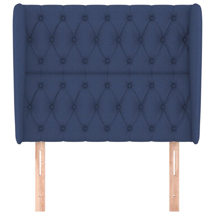 sengegavl med kanter 93x23x118/128 cm stof blå