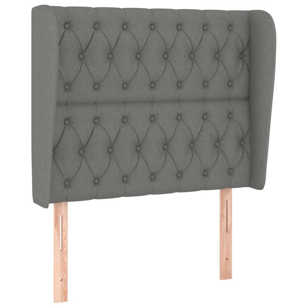 sengegavl med kanter 103x23x118/128 cm stof mørkegrå