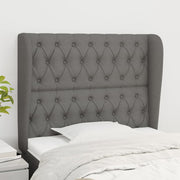 sengegavl med kanter 103x23x118/128 cm stof mørkegrå