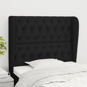 sengegavl med kanter 103x23x118/128 cm stof sort