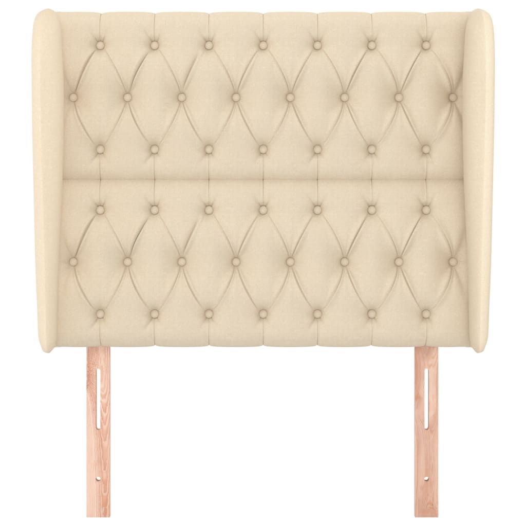 sengegavl med kanter 103x23x118/128 cm stof cremefarvet