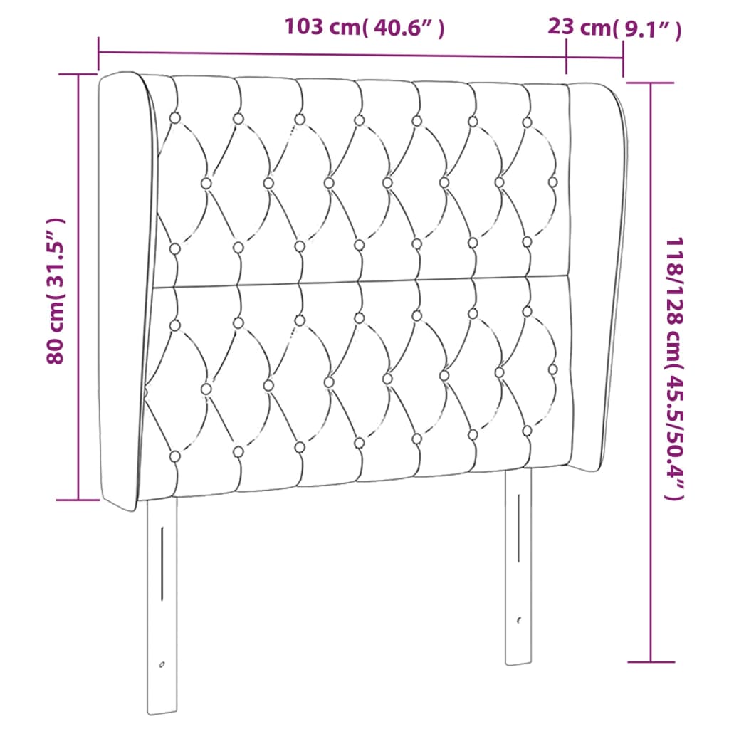 sengegavl med kanter 103x23x118/128 cm stof cremefarvet