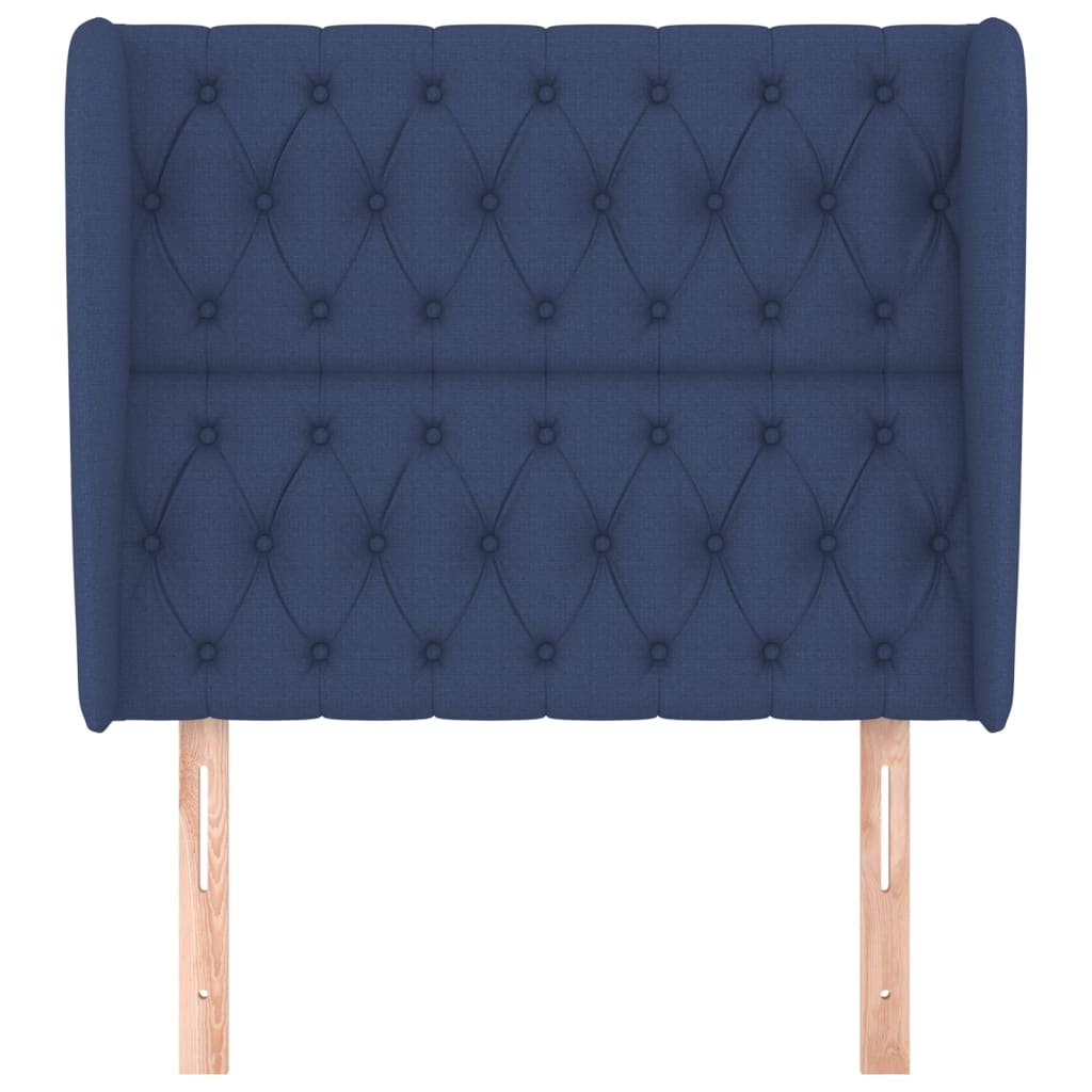 sengegavl med kanter 103x23x118/128 cm stof blå