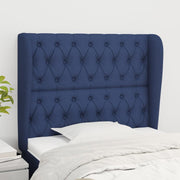 sengegavl med kanter 103x23x118/128 cm stof blå