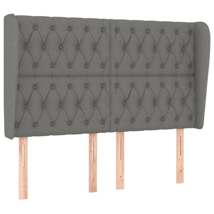 sengegavl med kanter 147x23x118/128 cm stof mørkegrå
