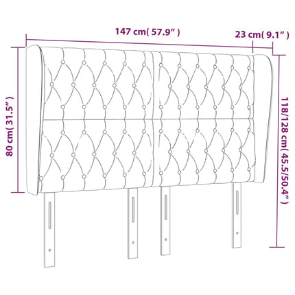 sengegavl med kanter 147x23x118/128 cm stof sort