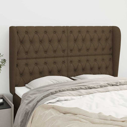 sengegavl med kanter 147x23x118/128 cm stof mørkebrun