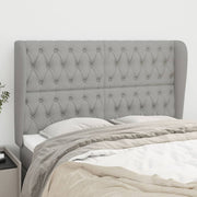 sengegavl med kanter 163x23x118/128 cm stof lysegrå