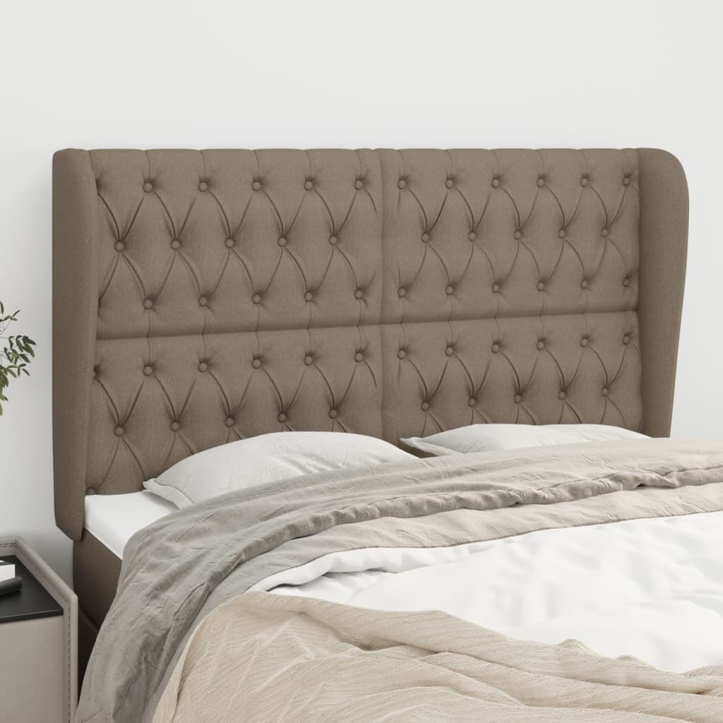 sengegavl med kanter 163x23x118/128 cm stof gråbrun