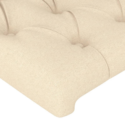 sengegavl med kanter 163x23x118/128 cm stof cremefarvet