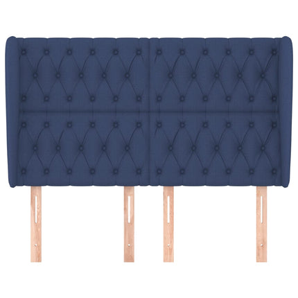sengegavl med kanter 163x23x118/128 cm stof blå