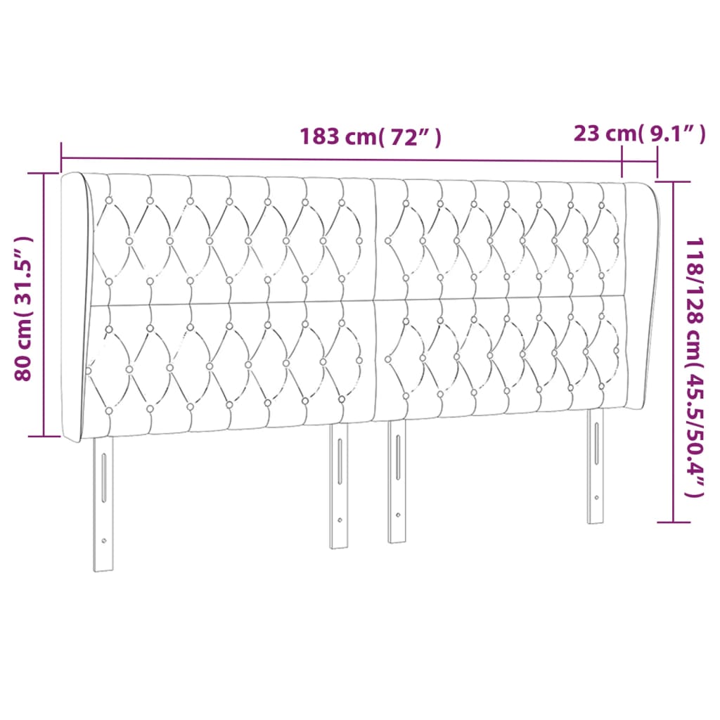 sengegavl med kanter 183x23x118/128 cm stof cremefarvet