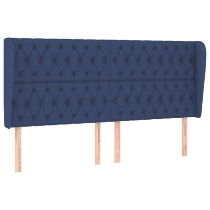 sengegavl med kanter 183x23x118/128 cm stof blå