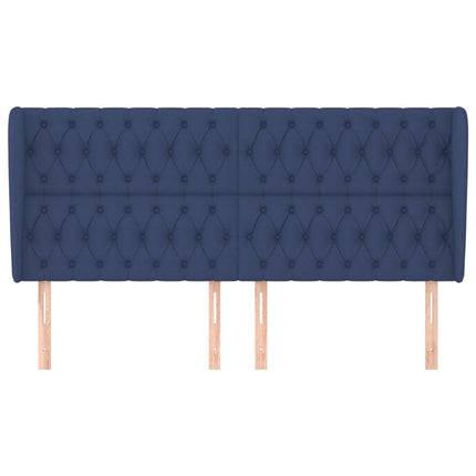 sengegavl med kanter 183x23x118/128 cm stof blå