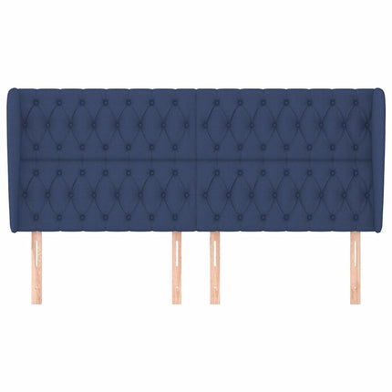 sengegavl med kanter 183x23x118/128 cm stof blå