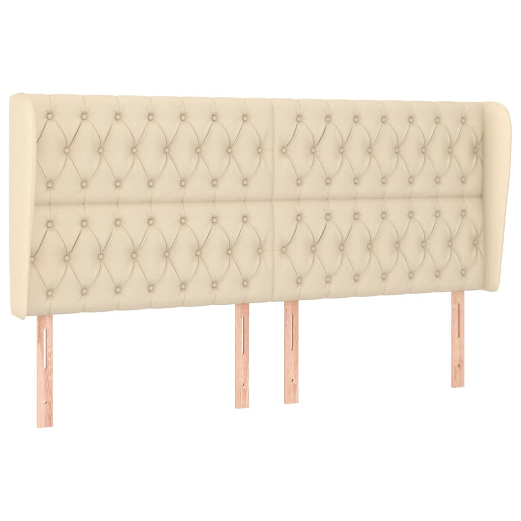 sengegavl med kanter 203x23x118/128 cm stof cremefarvet