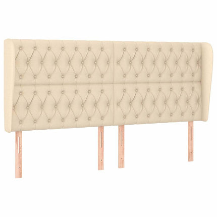 sengegavl med kanter 203x23x118/128 cm stof cremefarvet